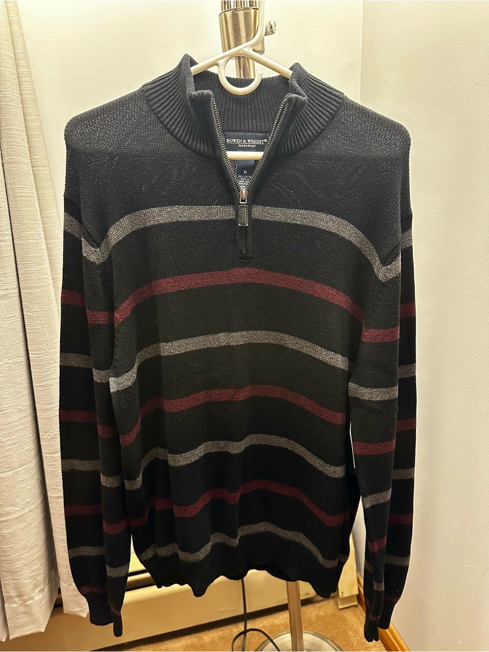 Men's Black Striped Quarter-Zip Sweater